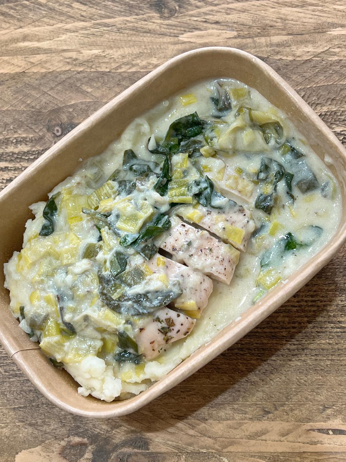 Roasted Chicken Breast and Cheese Leek Sauce
